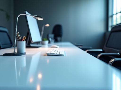 Neatly organized and cleaned office desk with sterile surface